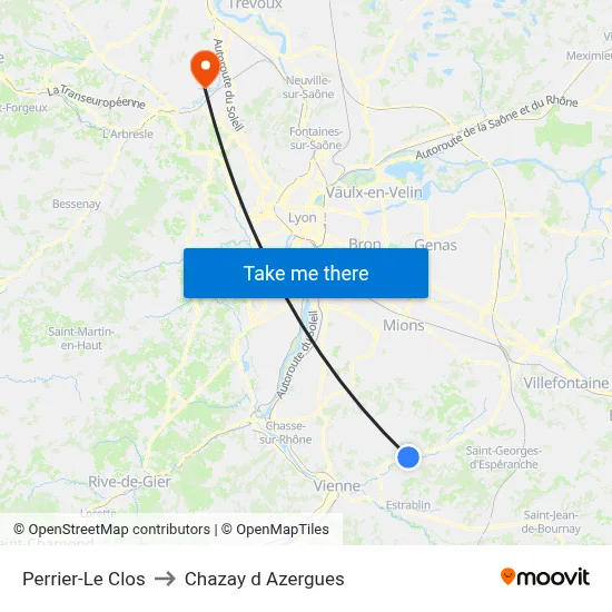 Perrier-Le Clos to Chazay d Azergues map