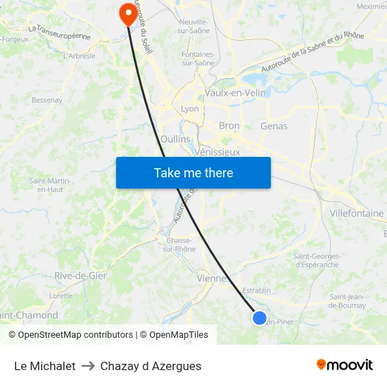 Le Michalet to Chazay d Azergues map