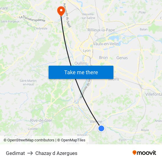 Gedimat to Chazay d Azergues map