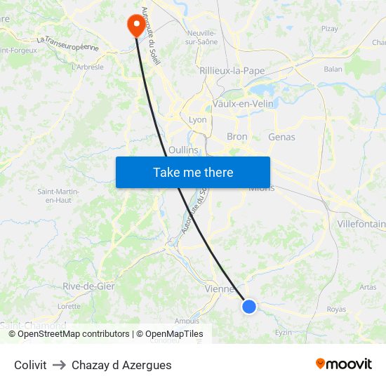 Colivit to Chazay d Azergues map