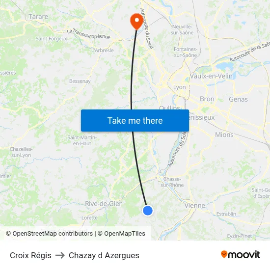Croix Régis to Chazay d Azergues map