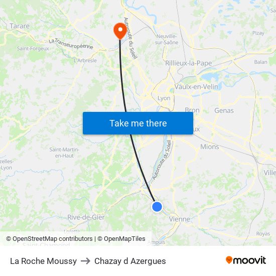 La Roche Moussy to Chazay d Azergues map