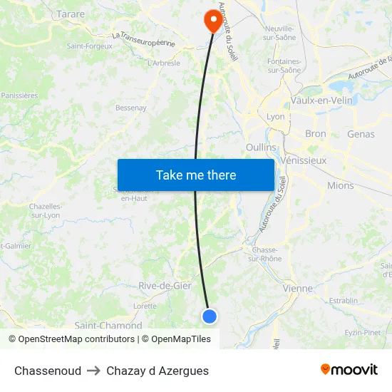 Chassenoud to Chazay d Azergues map