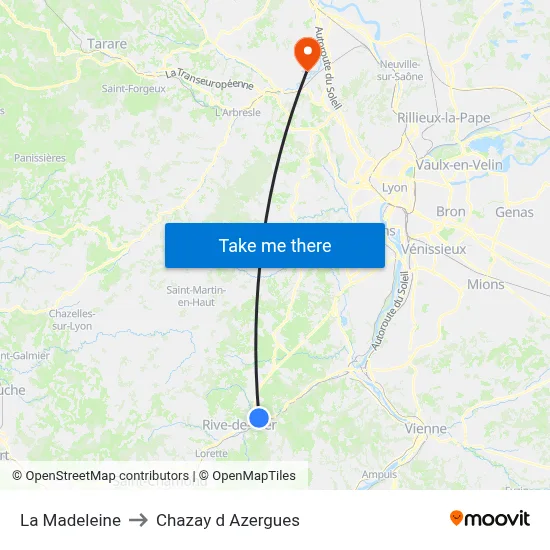 La Madeleine to Chazay d Azergues map