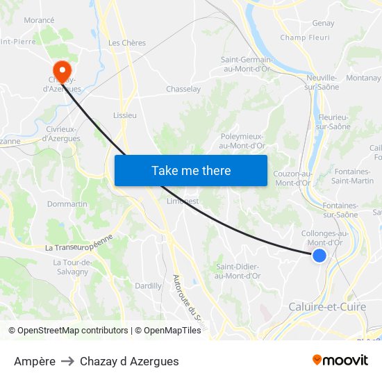 Ampère to Chazay d Azergues map