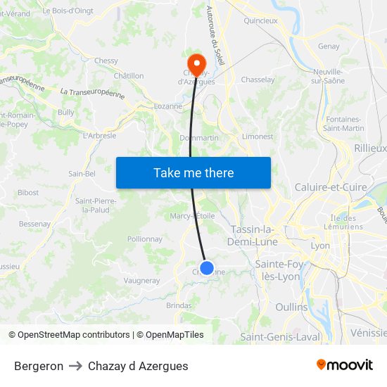 Bergeron to Chazay d Azergues map