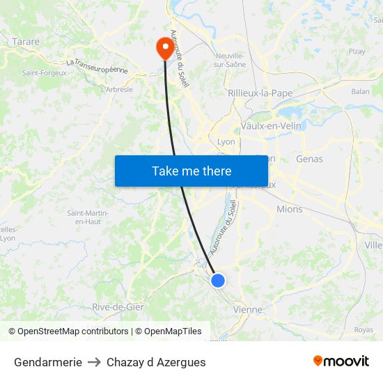 Gendarmerie to Chazay d Azergues map