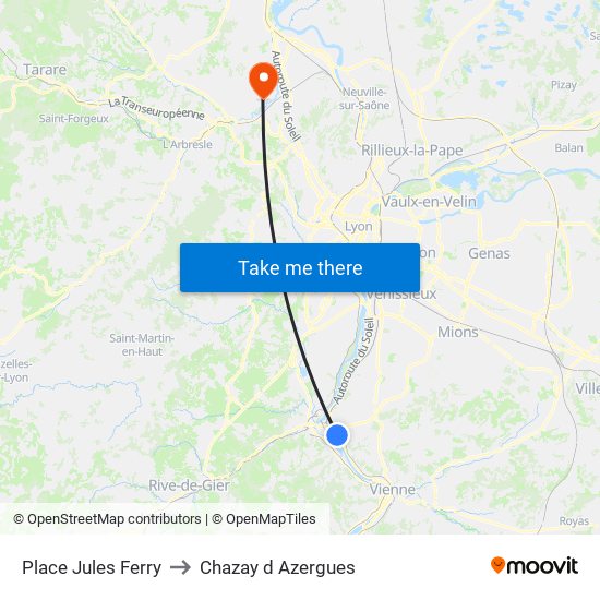 Place Jules Ferry to Chazay d Azergues map