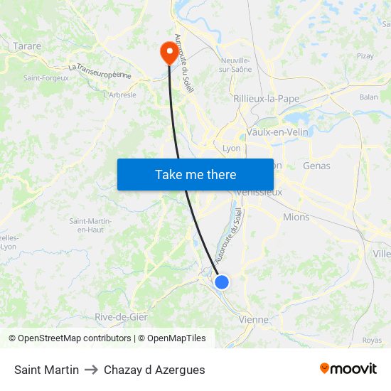 Saint Martin to Chazay d Azergues map
