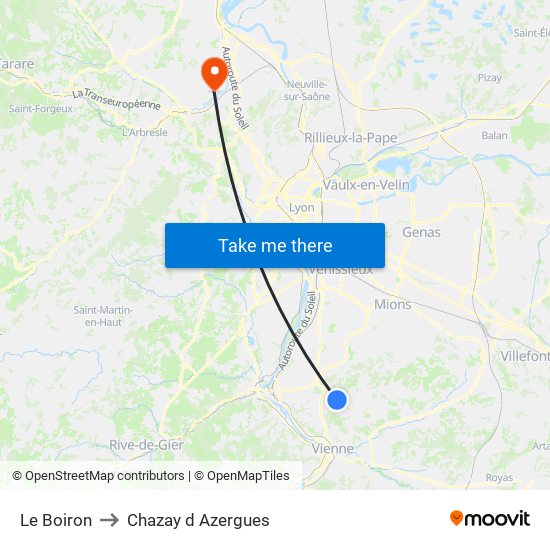 Le Boiron to Chazay d Azergues map