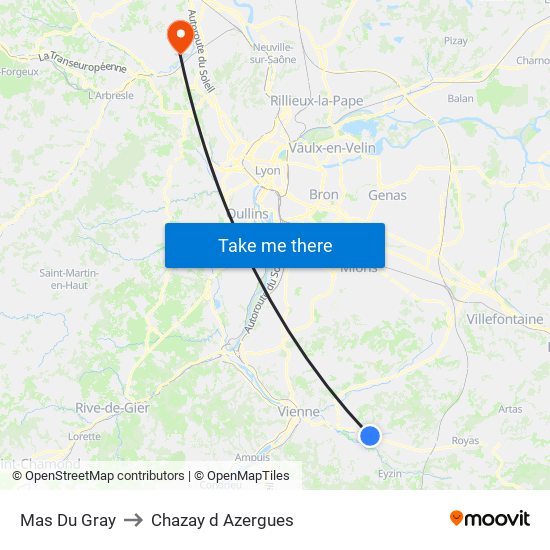 Mas Du Gray to Chazay d Azergues map