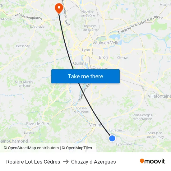 Rosière Lot Les Cèdres to Chazay d Azergues map