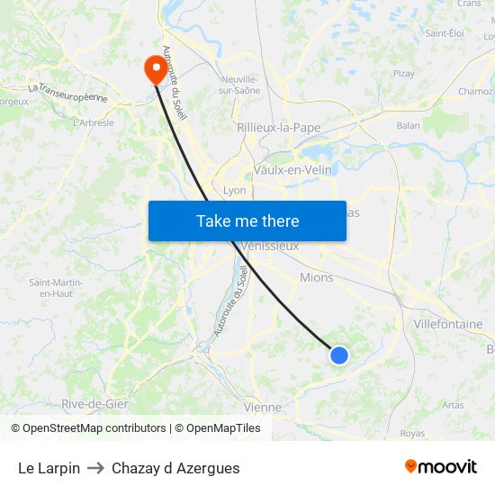 Le Larpin to Chazay d Azergues map