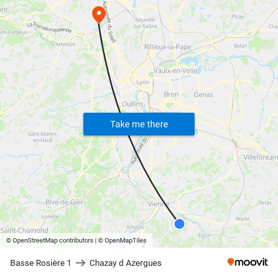 Basse Rosière 1 to Chazay d Azergues map