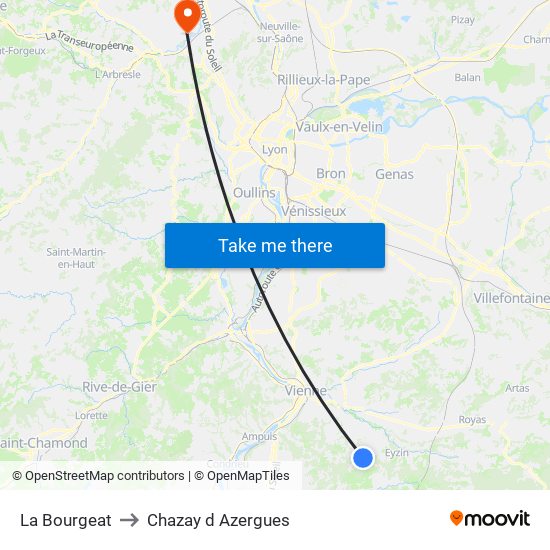 La Bourgeat to Chazay d Azergues map