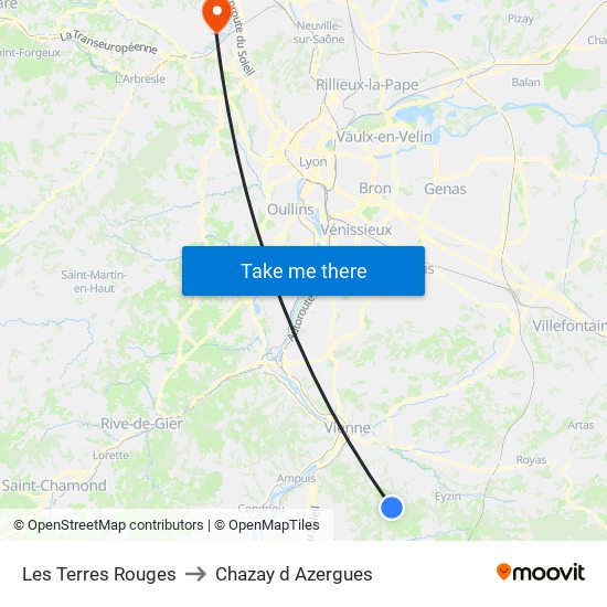 Les Terres Rouges to Chazay d Azergues map