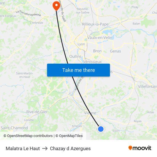 Malatra Le Haut to Chazay d Azergues map