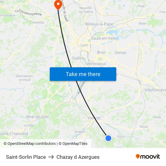 Saint-Sorlin Place to Chazay d Azergues map