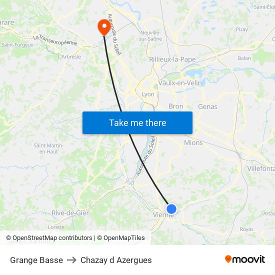 Grange Basse to Chazay d Azergues map