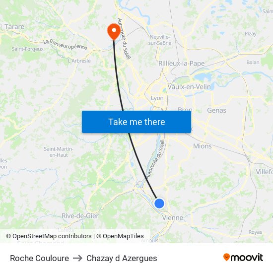 Roche Couloure to Chazay d Azergues map
