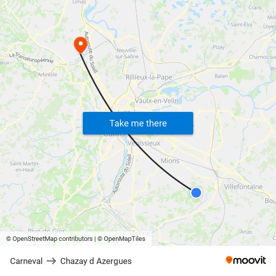 Carneval to Chazay d Azergues map