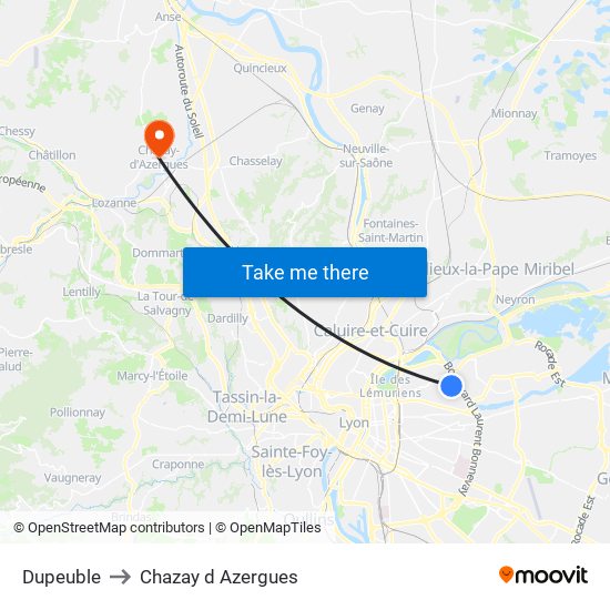 Dupeuble to Chazay d Azergues map