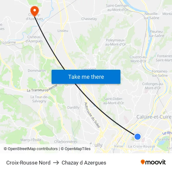 Croix-Rousse Nord to Chazay d Azergues map