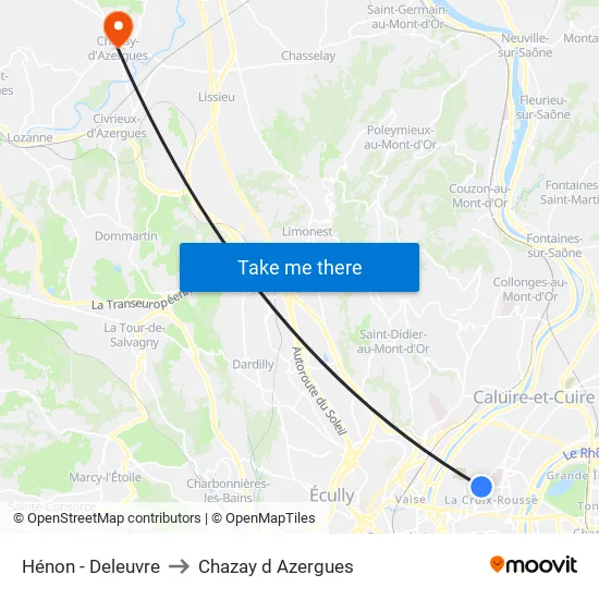 Hénon - Deleuvre to Chazay d Azergues map
