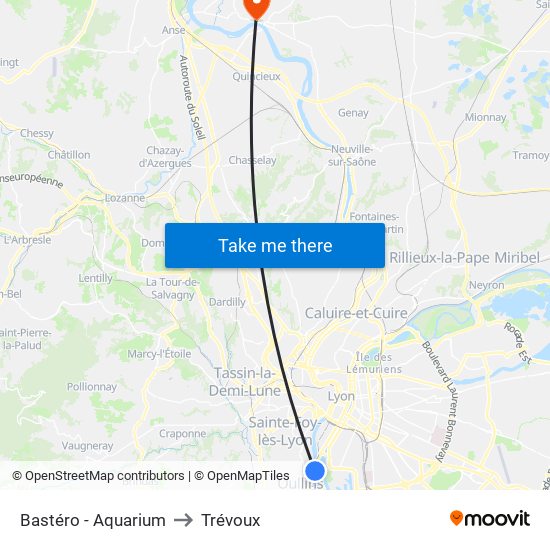Bastéro - Aquarium to Trévoux map