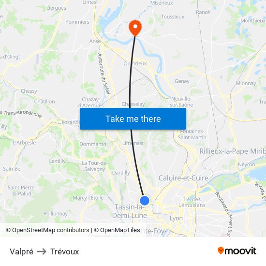 Valpré to Trévoux map