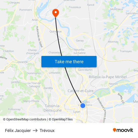 Félix Jacquier to Trévoux map