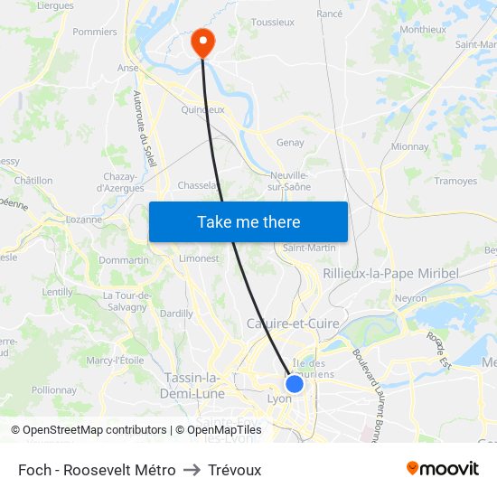 Foch - Roosevelt Métro to Trévoux map