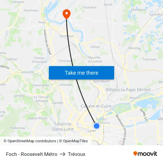 Foch - Roosevelt Métro to Trévoux map