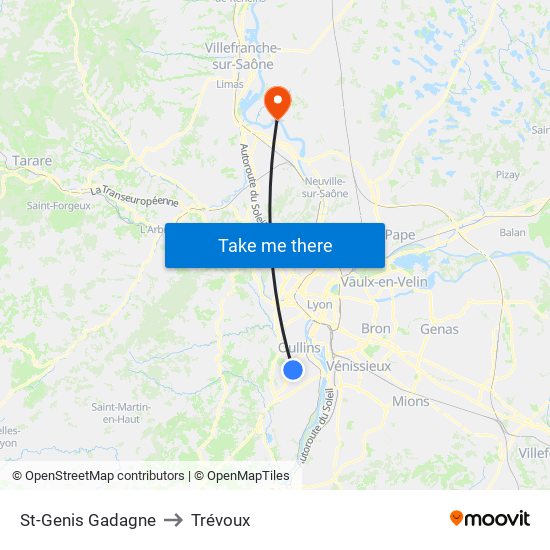 St-Genis Gadagne to Trévoux map