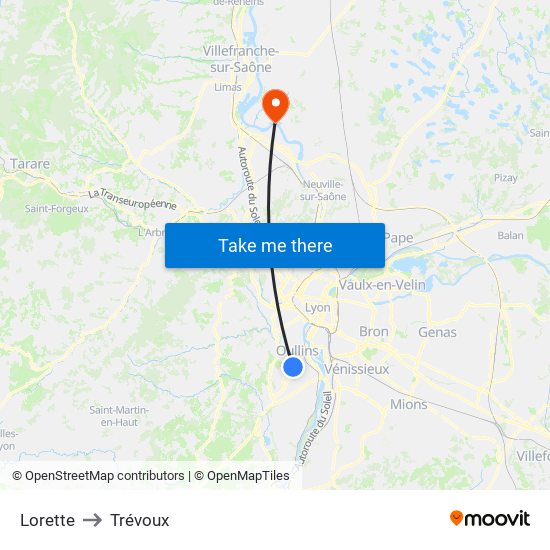 Lorette to Trévoux map