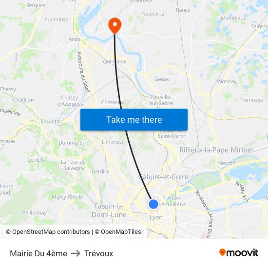 Mairie Du 4ème to Trévoux map