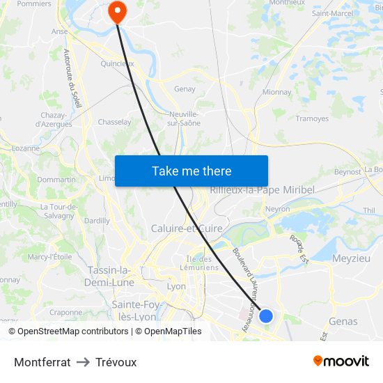 Montferrat to Trévoux map