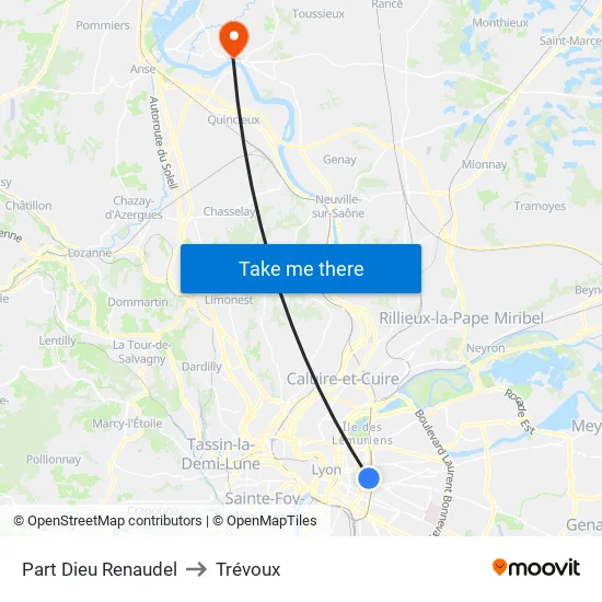 Part-Dieu Renaudel to Trévoux map