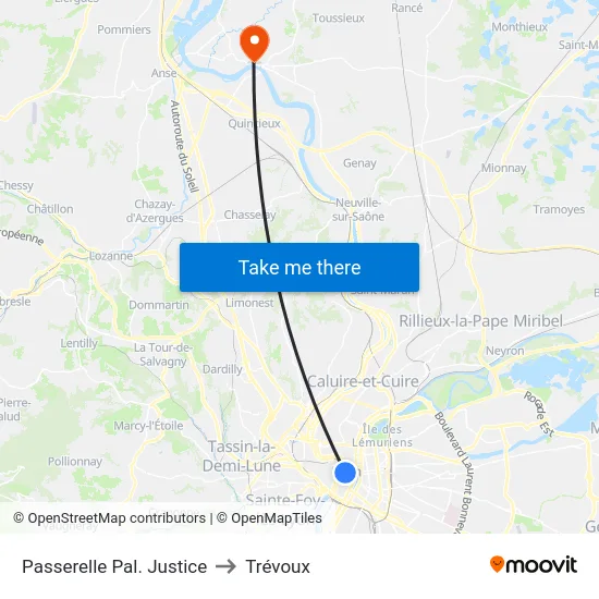 Passerelle Pal. Justice to Trévoux map