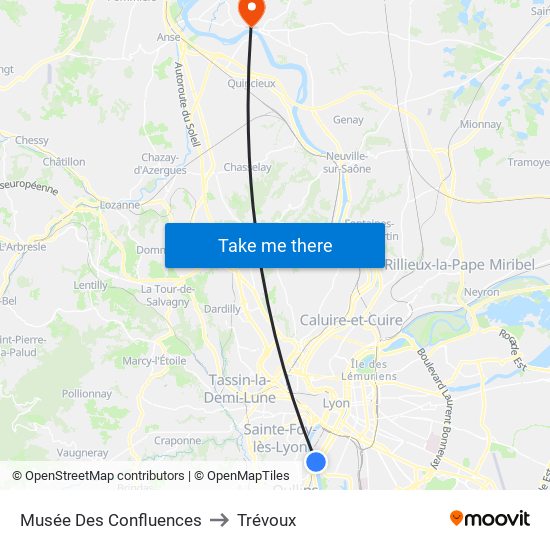 Musée Des Confluences to Trévoux map