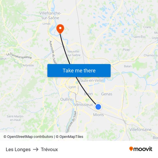 Les Longes to Trévoux map