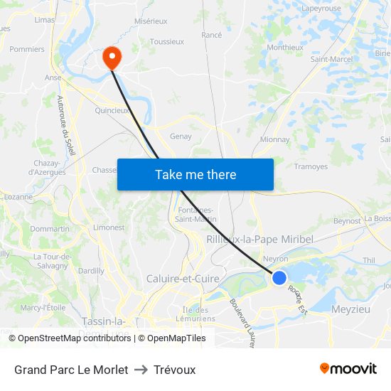 Grand Parc Le Morlet to Trévoux map