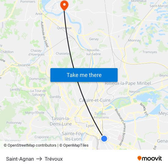 Saint-Agnan to Trévoux map