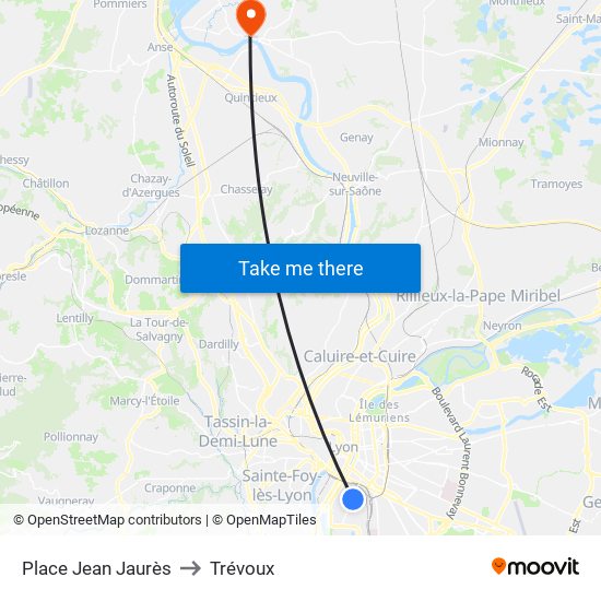 Place Jean Jaurès to Trévoux map