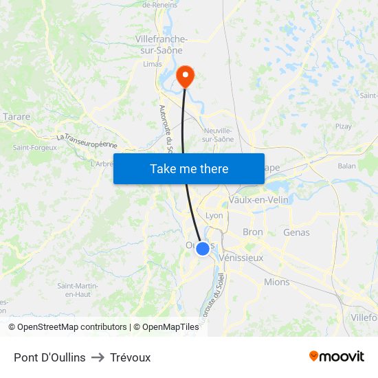 Pont D'Oullins to Trévoux map