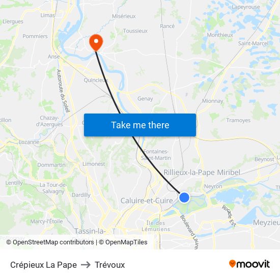 Crépieux La Pape to Trévoux map