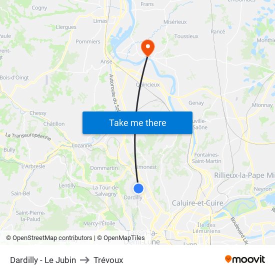 Dardilly - Le Jubin to Trévoux map