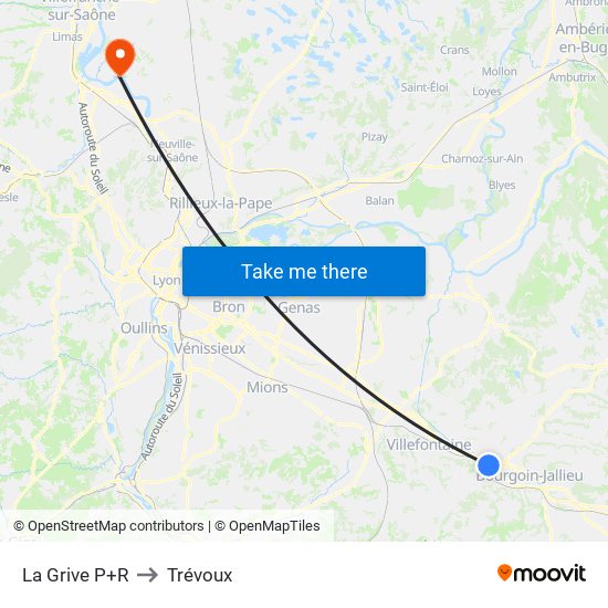 La Grive P+R to Trévoux map