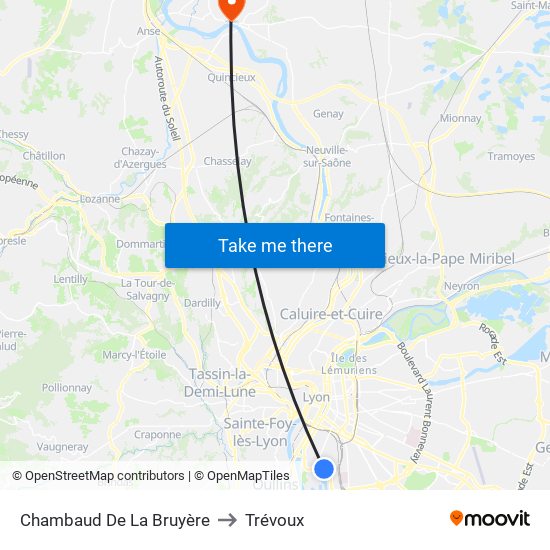 Chambaud De La Bruyère to Trévoux map