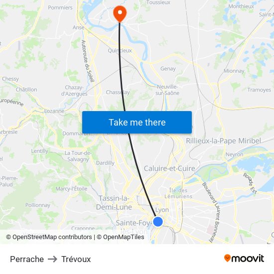 Perrache to Trévoux map